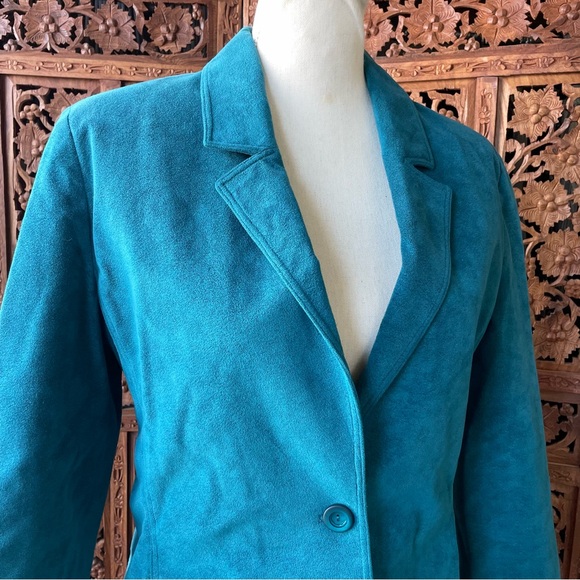 Vintage Handmade Western Teal Faux Suede Single-Button Women's Blazer Jacket - Picture 6 of 9